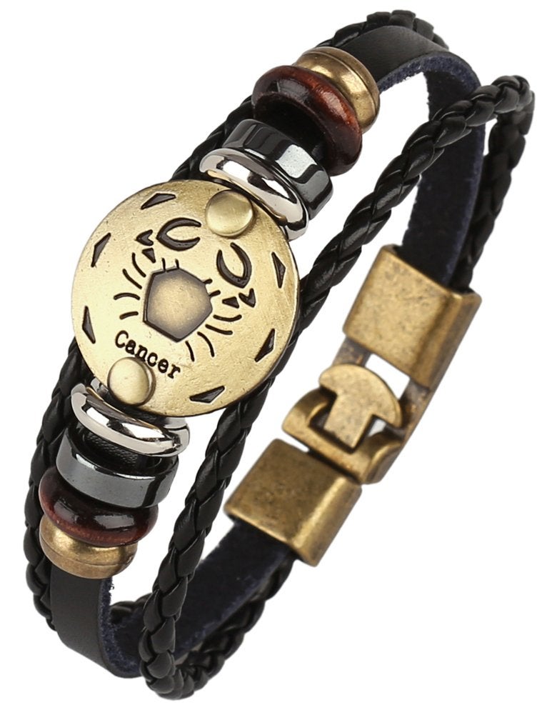 Hamoery Punk Alloy Leather Bracelet For Men Constellation Braided Rope Bracelet Bangle Wristband(Cancer) - Image 2